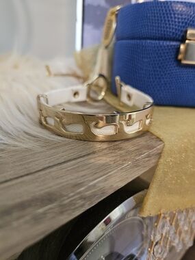 White & Gold Dolphin Cutout Faux Leather Cuff Bracelet